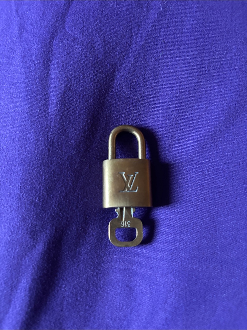 Louis Vuitton Gold Padlock and Key with LV Monogram